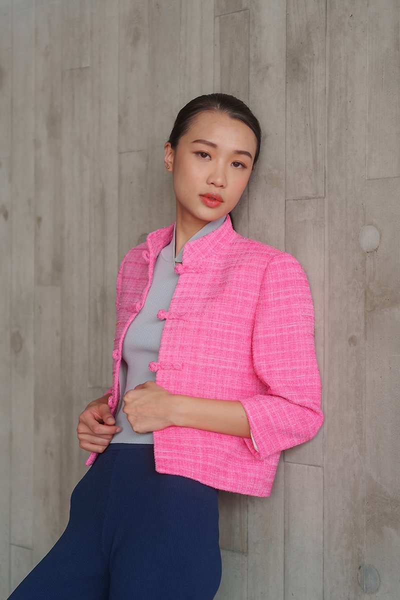 Tweed Tang Jacket (Pink Lady) - Women's Blazers & Trench Coats - Cotton & Hemp Pink