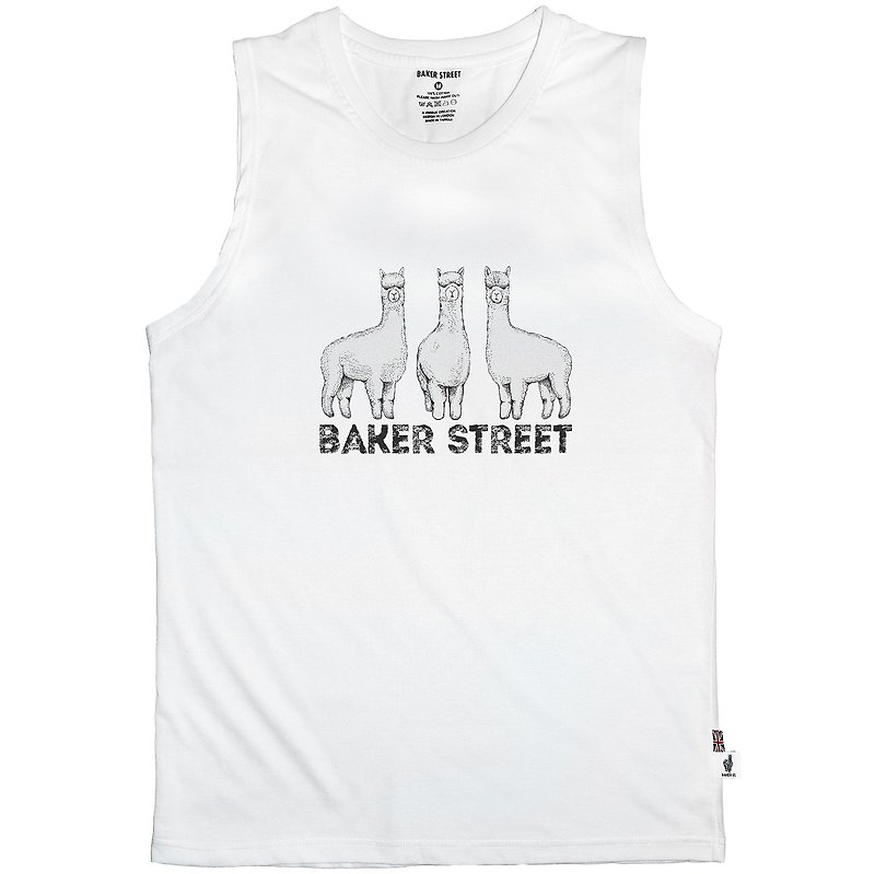 British Fashion Brand -Baker Street- Triplets Alpaca Printed Tank Top - เสื้อกั๊กผู้ชาย - ผ้าฝ้าย/ผ้าลินิน ขาว