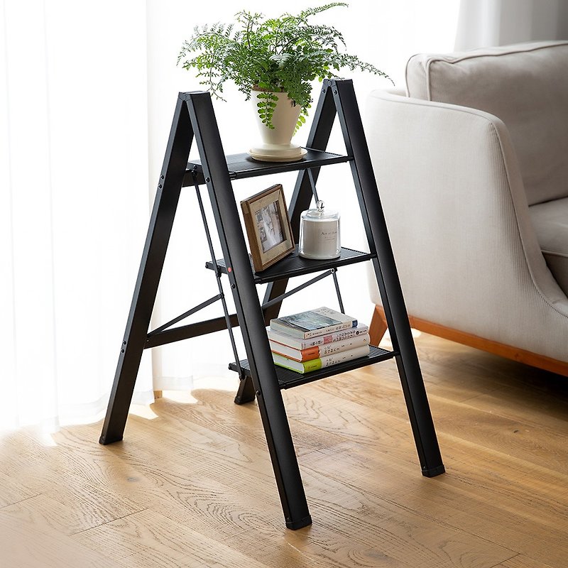 Japan Shuangshan household lightweight aluminum alloy folding portable three-story ladder - อื่นๆ - อลูมิเนียมอัลลอยด์ สีดำ