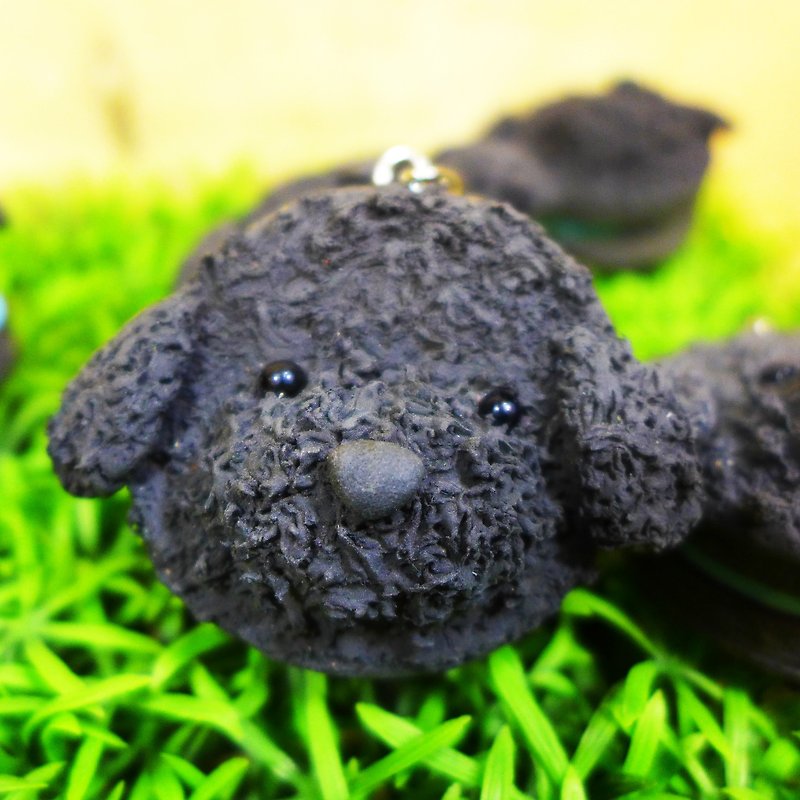 【Saturn Ring】 Petite Planet: Poodle (Black) | Light Earth Creation. Water repellent. Can change necklace / magnet / pin - Keychains - Clay Black