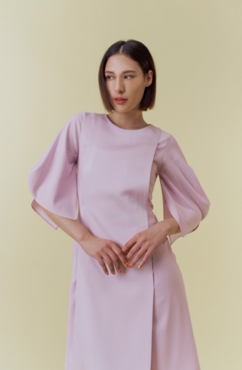 YUWEN 紫色圓弧袖短洋裝
