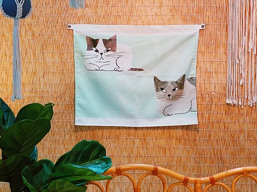 CALIIICO Decorative fabric with Two cat Fabric wall decoration W100 cm.x H75cm.