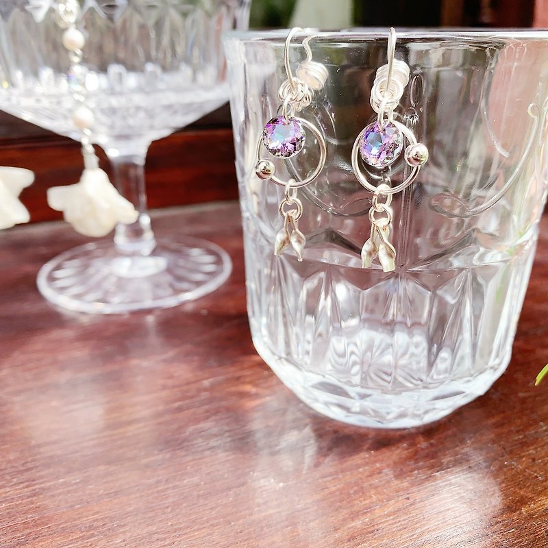 [Tears] mermaid mermaid style earrings Swarovski crystal / art of Bronze wire (painless Clip-On/ ear hook - ต่างหู - โลหะ หลากหลายสี