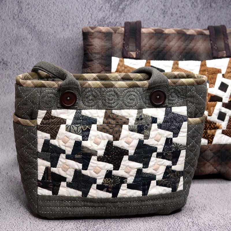 【1点のみ】手縫いハンドバッグ（ダークグリーンバージョン） - トート・ハンドバッグ - コットン・麻 グリーン