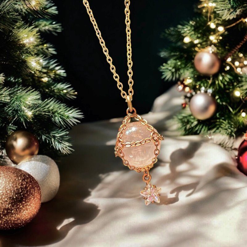 Little Sphere Rose Quartz Necklace Star Rose Gold necklace Xmas gift - Necklaces - Crystal Pink