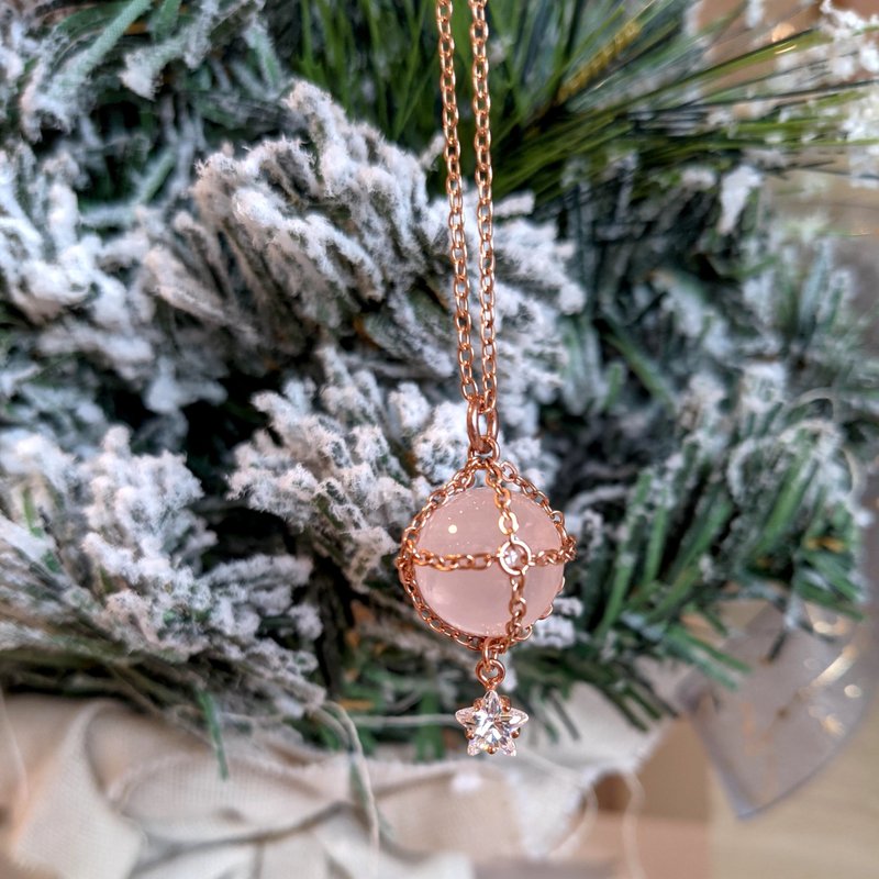 【Little Sphere】Rose Quartz Necklace Star Rose Gold necklace Xmas gift - สร้อยคอ - คริสตัล สึชมพู