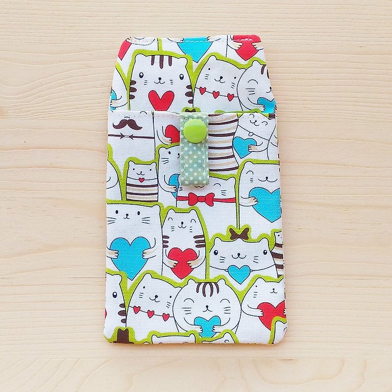 Love cat pocket pen case/with ID pouch - Pencil Cases - Cotton & Hemp Green