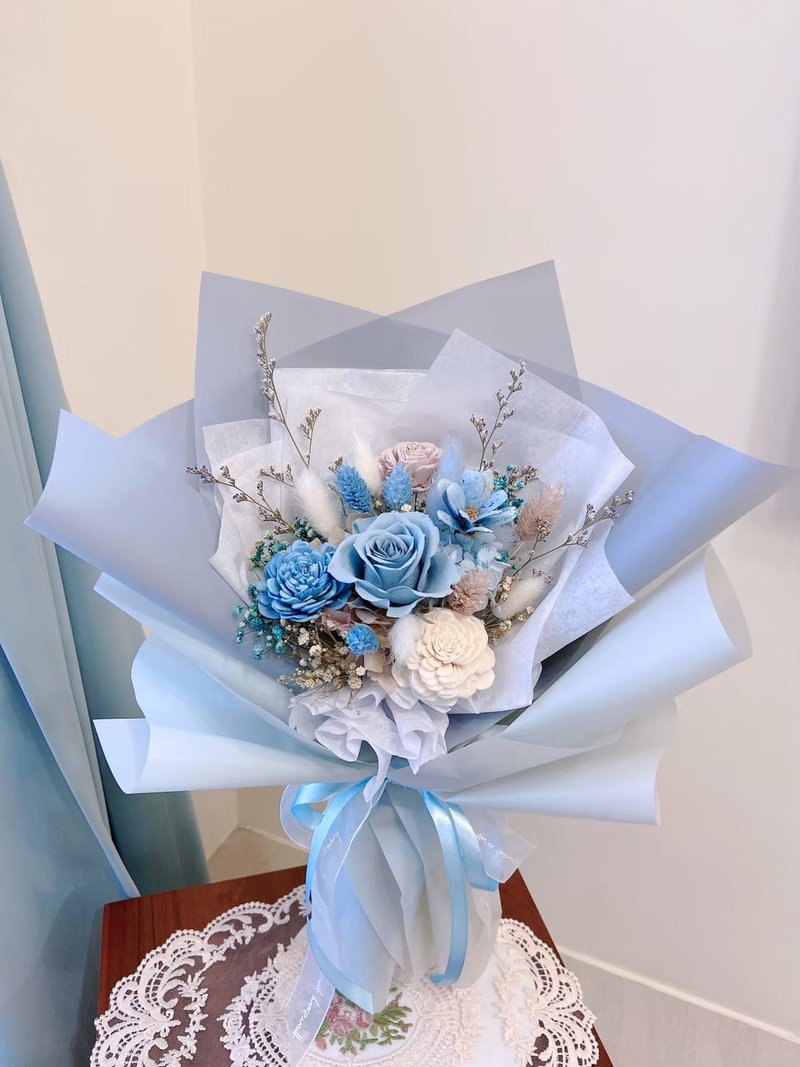 沁藍森林系永生花束  畢業花束 情人節 送禮 生日禮 告 - 乾燥花/永生花 - 植物．花 藍色