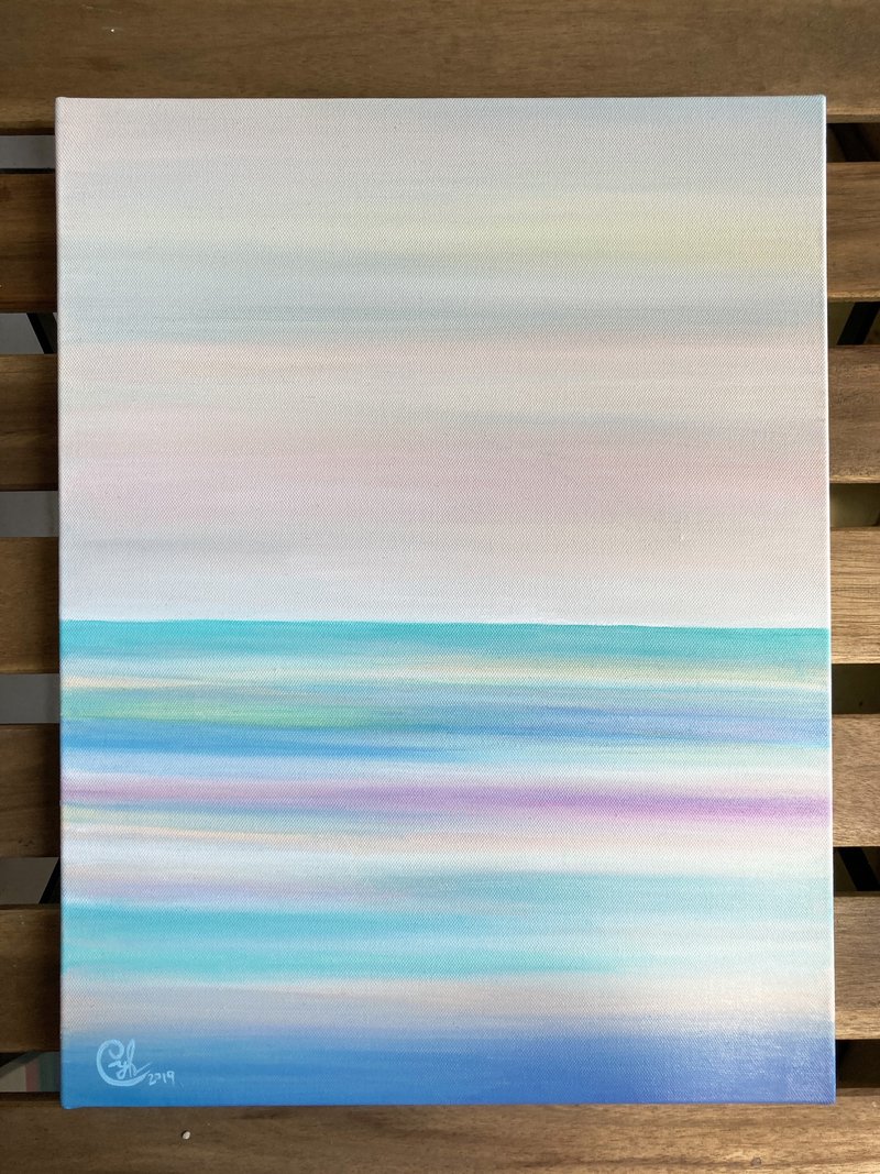 Original Acrylic Ocean Painting - Floating in the peacefulness 4,  31.5 X 41cm - Customized Portraits - Cotton & Hemp Multicolor