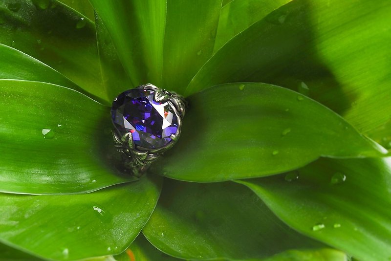 森の夜パープルの結晶宝石の指輪宝石色の周りの純銀製のリングが交換可能なカスタマイズすることができます - リング - スターリングシルバー シルバー