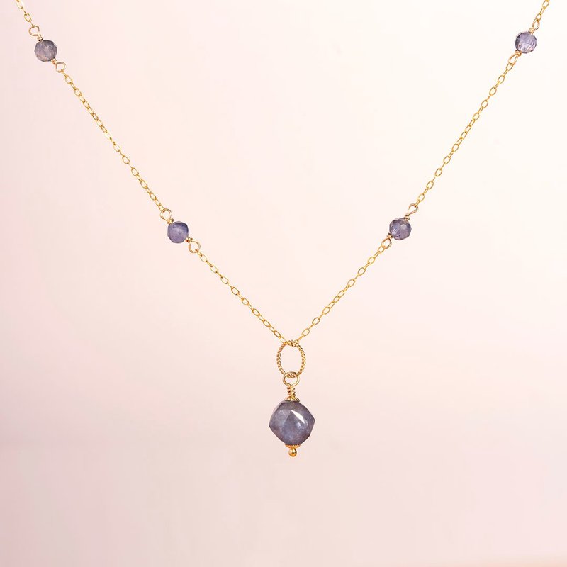 Star diamond cordierite 14K gold-filled necklace gift - สร้อยคอ - คริสตัล สีน้ำเงิน