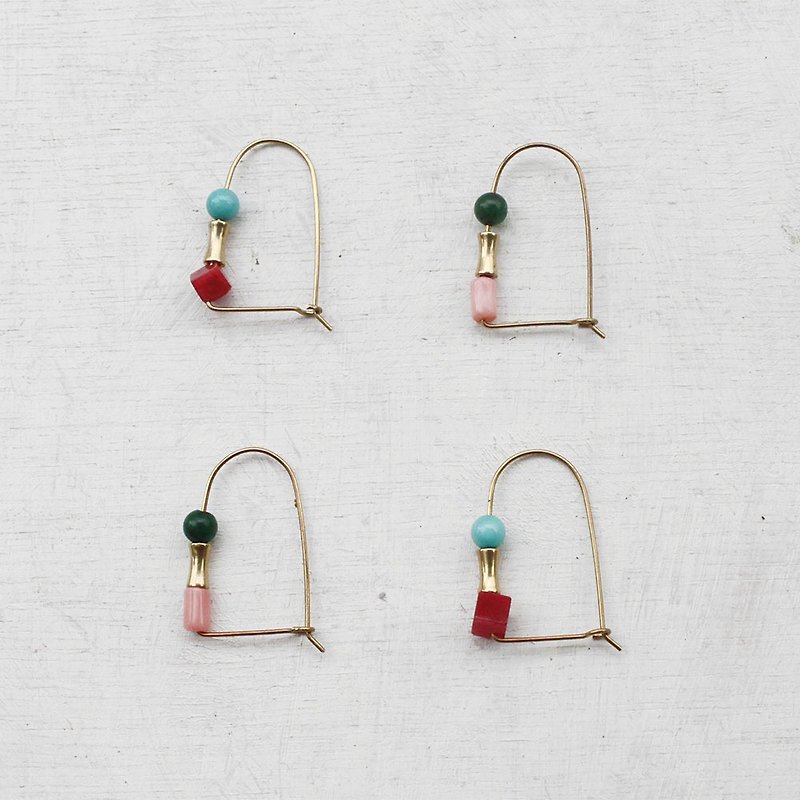 1+1閨蜜飾品組(8折+免運)-荷蘭派+綠櫻 - 耳環/耳夾 - 寶石 紅色
