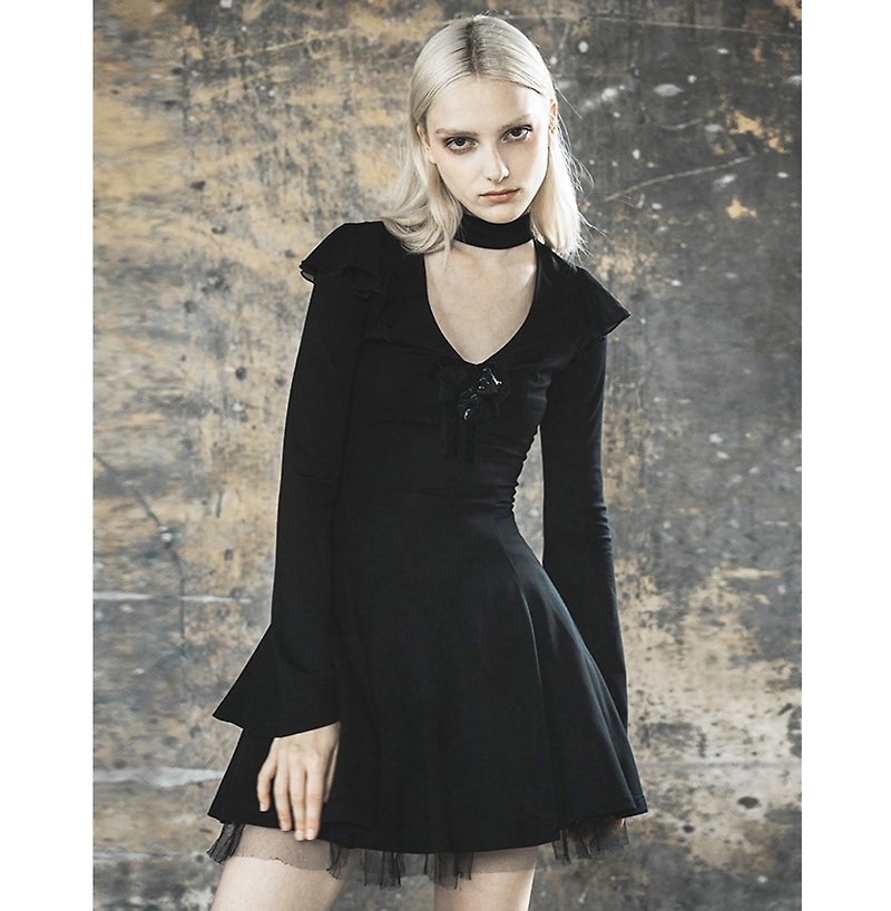 Pagan vintage drawstring dress - ชุดเดรส - วัสดุอื่นๆ สีดำ