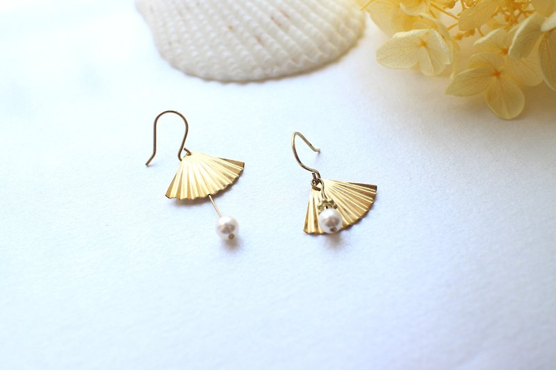 Pearl island -Brass handmade earrings - Earrings & Clip-ons - Copper & Brass Multicolor