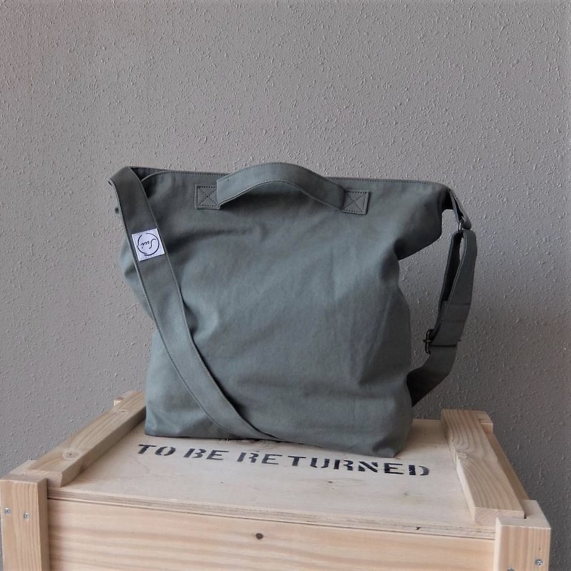 棉．麻 側背包/斜背包 綠色 - Japanese cotton canvas shoulder bag, 3way usage