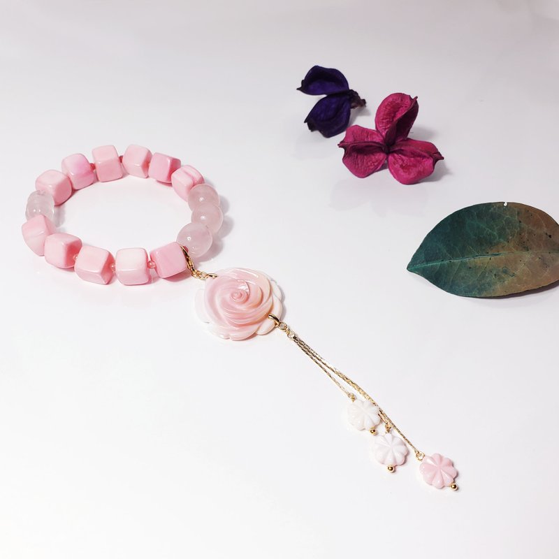 女皇貝 玫瑰 粉晶 金剛杵 蘋果 智慧 平安 桃花 手鍊 單品 禮物 - 手鍊/手環 - 寶石 粉紅色