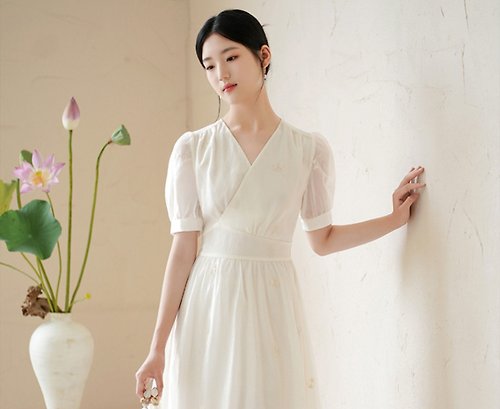 初蟬 新中式 收腰顯瘦立體繡花改良漢服洋裝