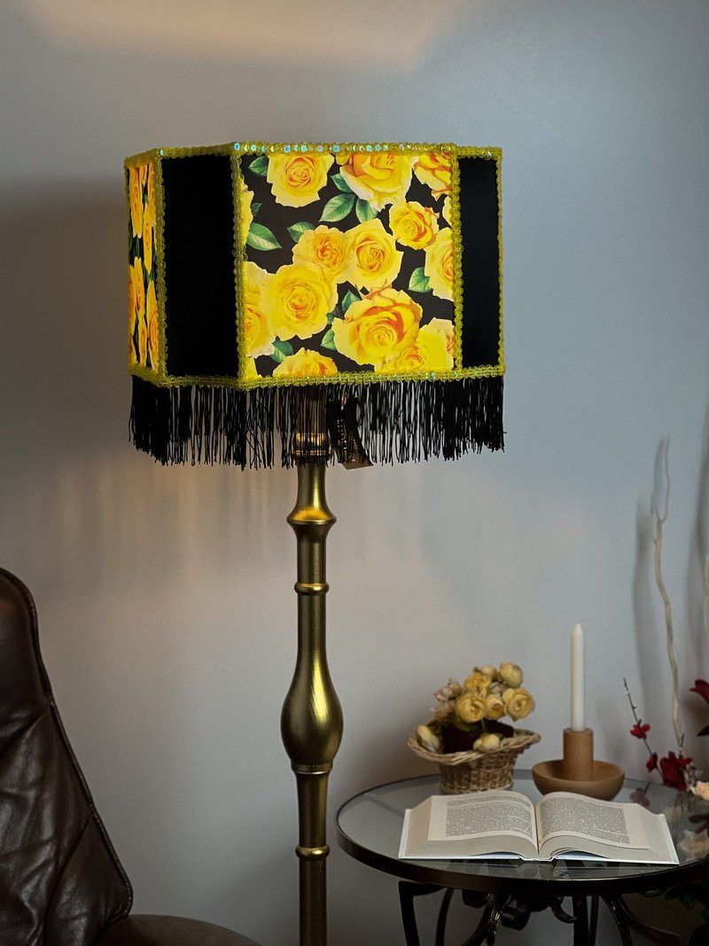 Victorian lampshade silk with pattern and fringe - Lighting - Other Materials Multicolor