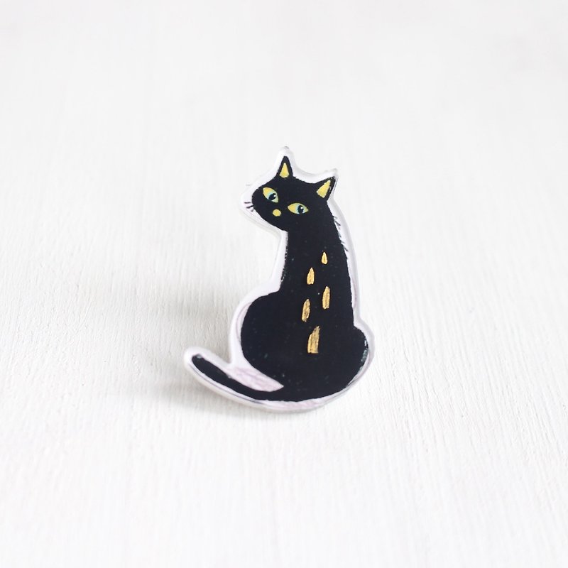 Curious Black Cat small badge / pin I Cat Lover - เข็มกลัด/พิน - อะคริลิค สีดำ