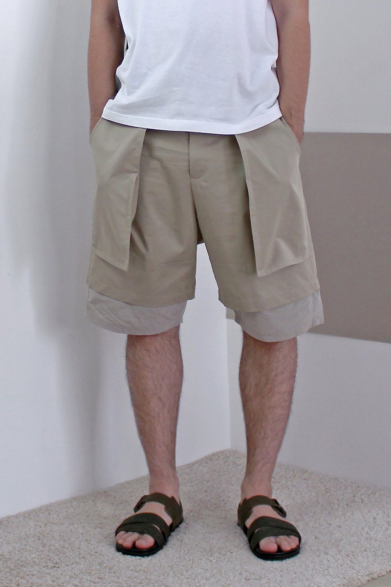 Coordinated Utility Shorts - กางเกงขายาว - ผ้าฝ้าย/ผ้าลินิน สีกากี