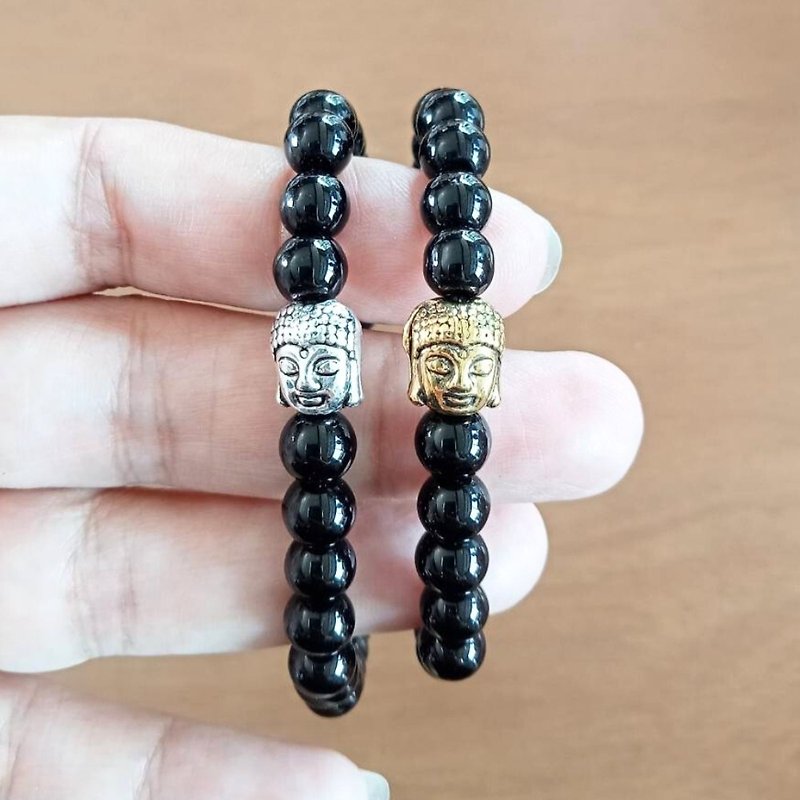 Buddha Pendant with a Bracelet Black Onyx, Minimalist amulet. - สร้อยข้อมือ - หิน 