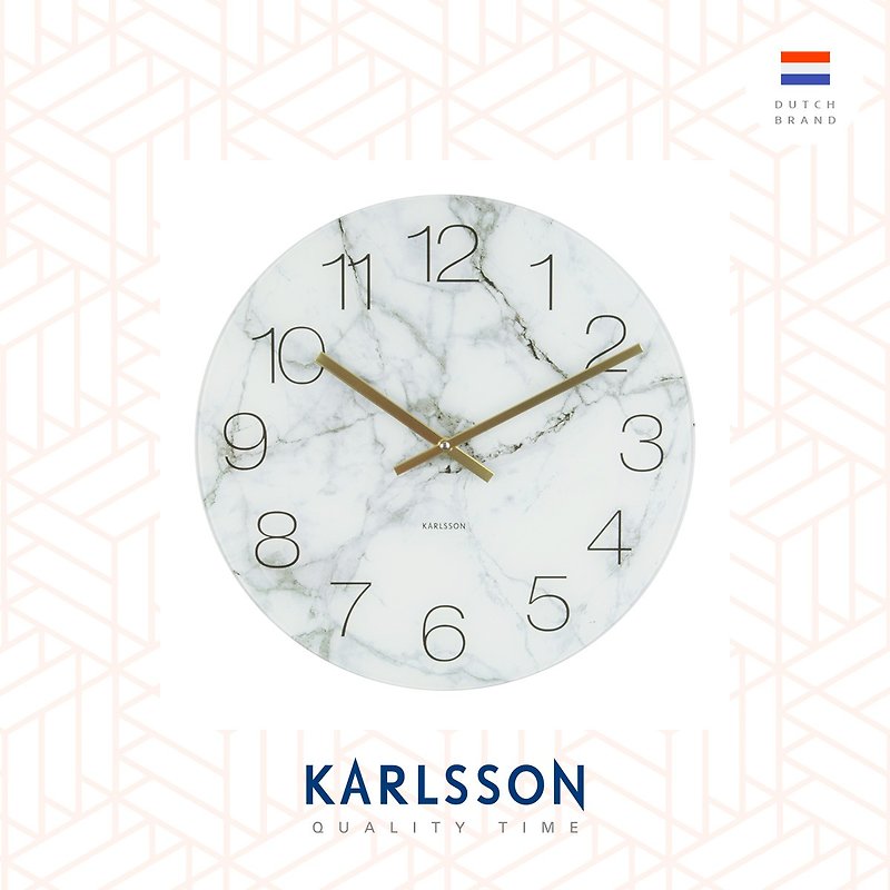 Karlsson, 玻璃白色雲石紋掛鐘 Wall clock Glass Marble - 時鐘/鬧鐘 - 玻璃 白色
