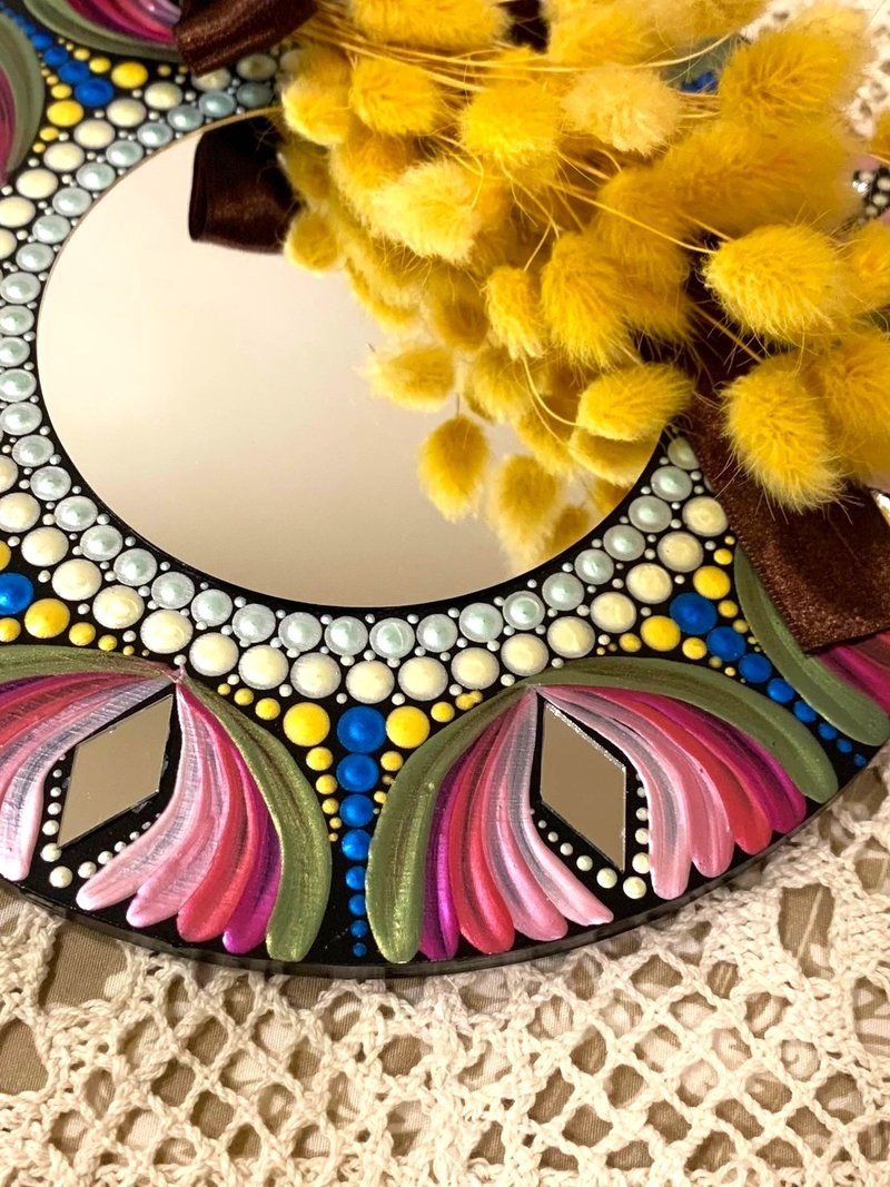 Mirror Mandala Mandala Art Hand Drawn 20*20 - Makeup Brushes - Wood Multicolor