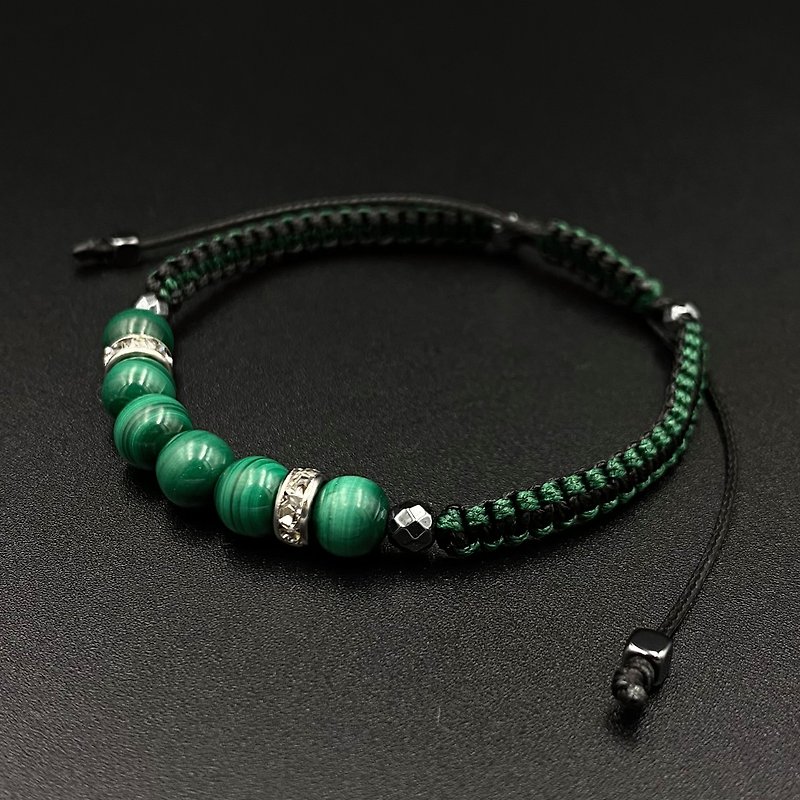 Malachite Lucky Stone Macrame Bracelet (6 pcs)(Dark Green-Black Stylish) - Bracelets - Other Materials Green