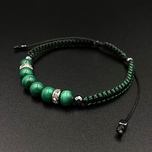 Premier Handicraft Malachite Lucky Stone Macrame Bracelet (6 pcs)(Dark Green-Black Stylish)