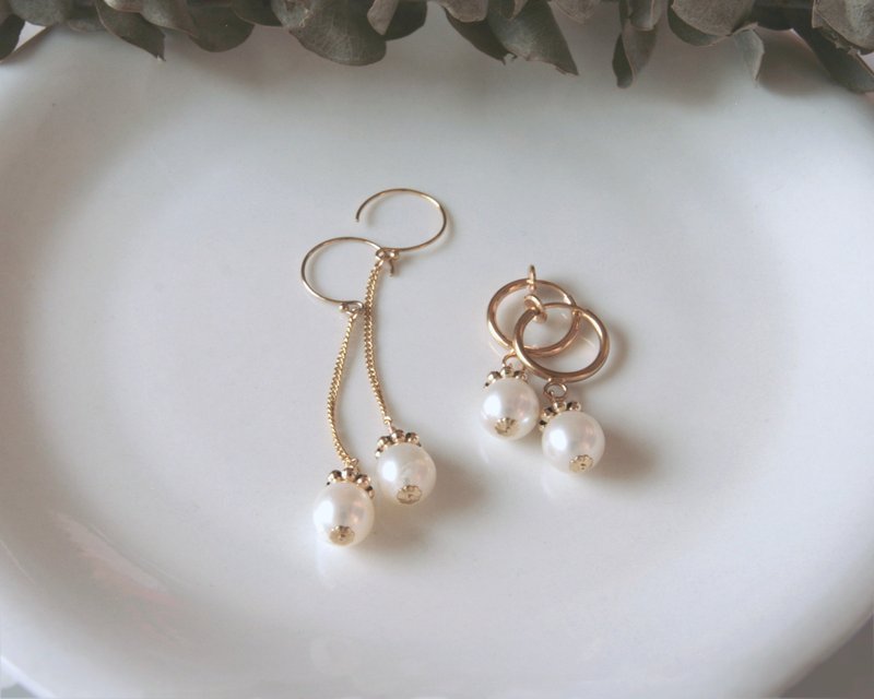 Pearl earrings, unique little hat, can be customized with clip-on length ~ Innocent Heart 8mm - Earrings & Clip-ons - Pearl White