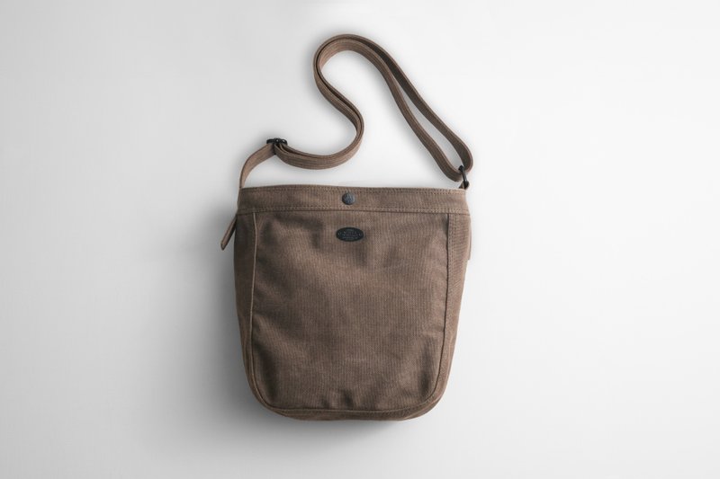 Olden Times vintage canvas newsboy bag (Medium) - washed Brown coffee - Messenger Bags & Sling Bags - Cotton & Hemp Brown