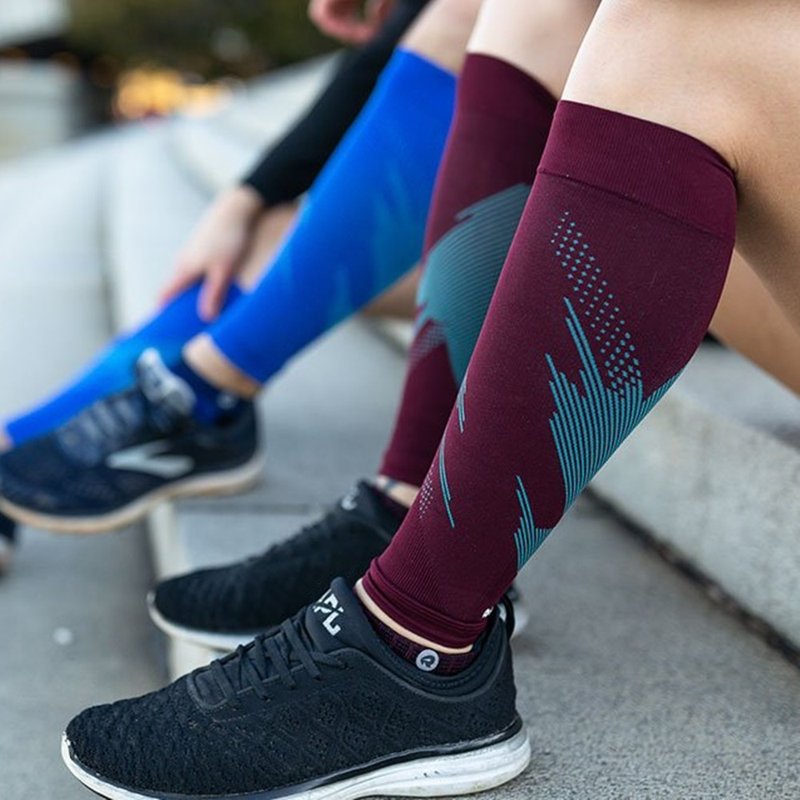 【ROCKAY】Blaze Kinesiology Compression Leg Sleeves- Brodeaux/Blue - Fitness Accessories - Polyester Multicolor