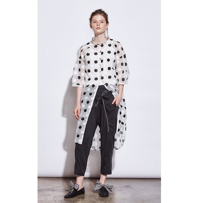 1602D0413 (black and white dots transparent gauze coat) - เสื้อแจ็คเก็ต - วัสดุอื่นๆ 