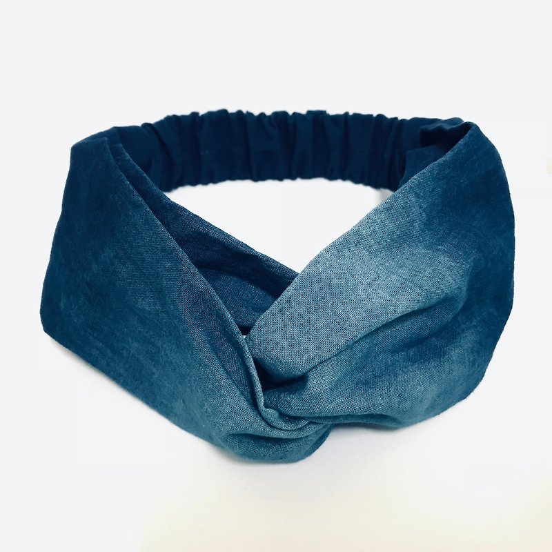 Blue dyed wide version cross hair band (blue dyed gradient) plant dyed - Headbands - Cotton & Hemp 