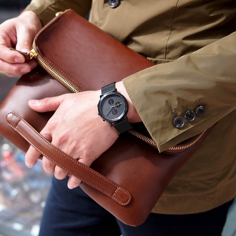 日本HYGGE 時尚機能金屬腕錶 不銹鋼黑 金屬錶帶 Made in Japan - 男裝錶/中性錶 - 其他金屬 