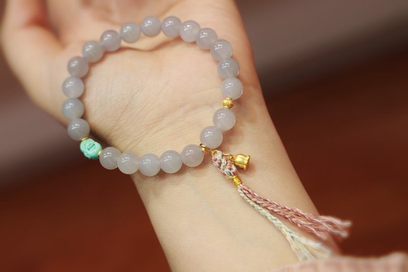 天然和田玉 /和闐玉 冰煙紫玉 藏式流蘇設計手串手持s - 手鍊/手環 - 寶石 紫色