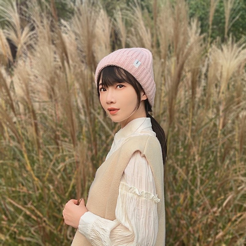 悉心界 INRSWORLD 粗針美麗諾羊毛翻邊毛線帽-粉色 (三色可選) - 帽子 - 羊毛 粉紅色