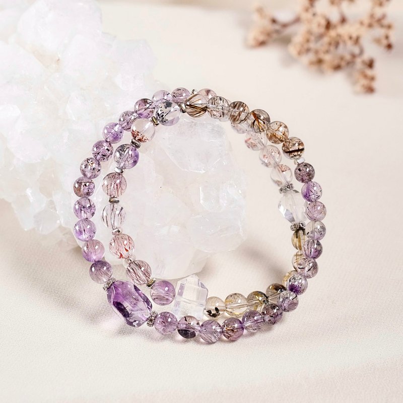 Bingtong high-quality super seven purple super seven black gold super seven white crystal mother mineral titanium crystal bracelet one picture and one item - สร้อยข้อมือ - คริสตัล หลากหลายสี