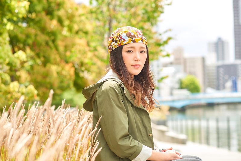 100% Cotton Beanie Made in Japan Cute Pattern Night Cap Hat Chemo Gentle Beauty - Hats & Caps - Cotton & Hemp Yellow