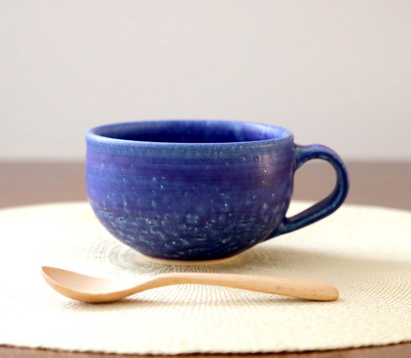 Deep sea blue glaze mug 2 / Can also be used as a soup cup - แก้วมัค/แก้วกาแฟ - ดินเผา สีน้ำเงิน