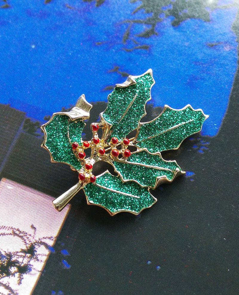 Vintage Jewelry 西洋古董飾品 聖誕冬青 別針 - 徽章/別針 - 其他金屬 金色