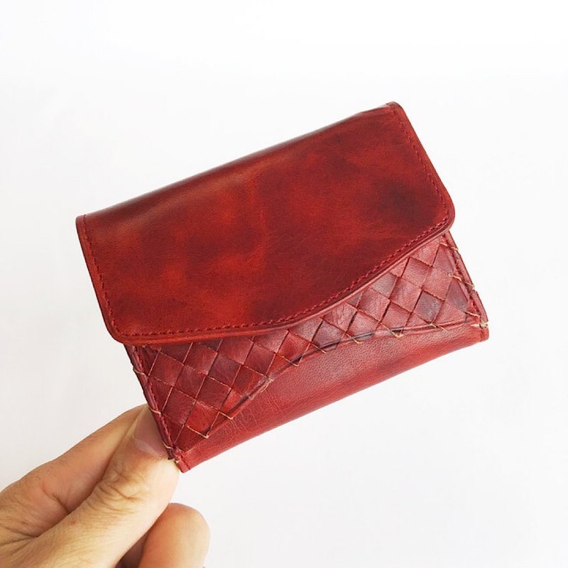 小さな三つ折り財布　Jackマイクロウォレット Red 名入れ・ギフト包装無料 - 皮夾/長短夾/錢包 - 真皮 紅色