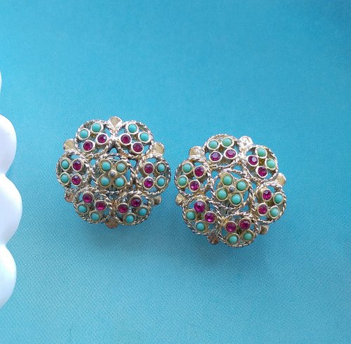 老時光角落 Vintage Jewelry 西洋古董飾品 SARAH COV Ceylon 夾式耳環