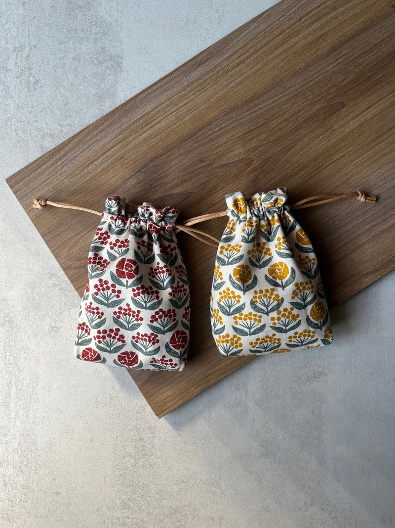 Bunch bag丨Fruit flowers are yellow and red - Drawstring Bags - Cotton & Hemp 