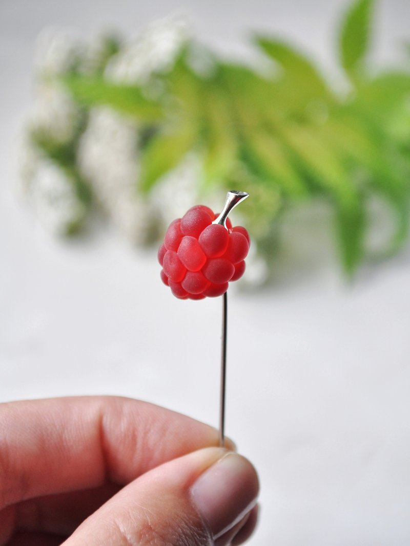 Raspberry brooch Cute gift for girl Miniature food pin Fruit jewelry - Brooches - Glass Red