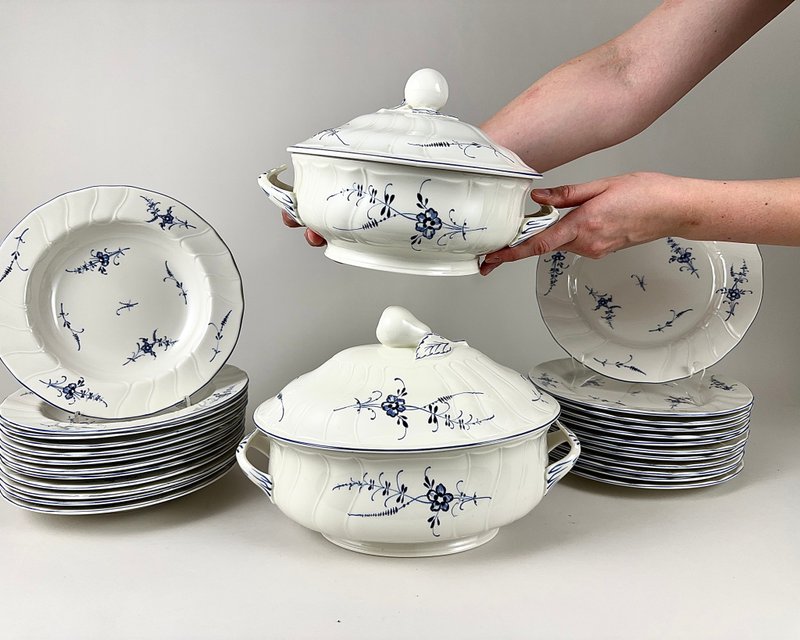 Villeroy & Boch 盧森堡餐具套裝 12 件套復古瓷器 28 件 - 其他 - 瓷 藍色