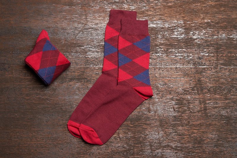 林果良品 蘇格蘭菱格紳士襪 酒紅 - 紳士襪 - 棉．麻 紅色