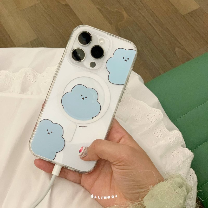 (Mag safe) blue sky chanibear phonecase - 手機殼/手機套 - 塑膠 白色