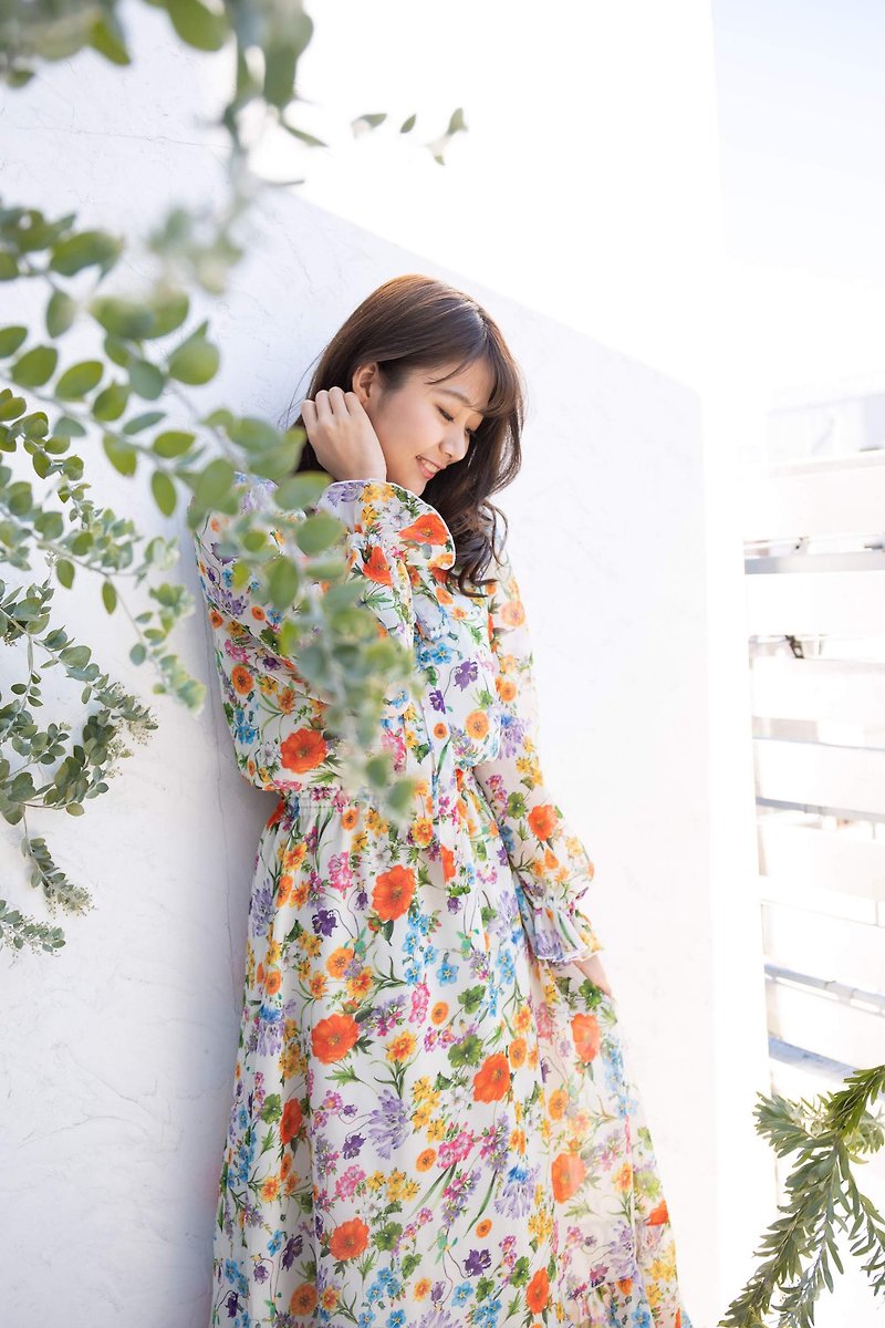 【made in Japan】flower resort dress - ชุดเดรส - ไฟเบอร์อื่นๆ หลากหลายสี