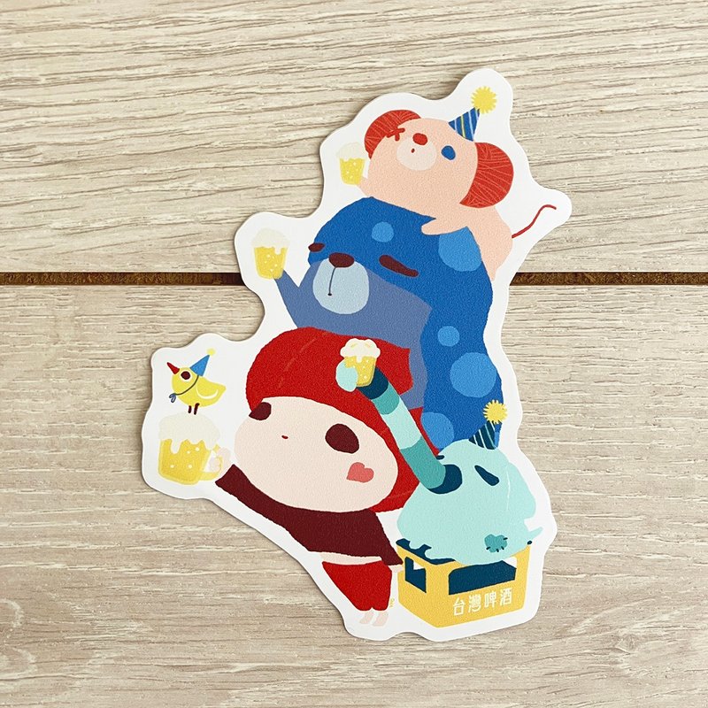 大張防水貼紙 / 乾杯萬歲 / 原創插畫 / 五個翅膀 - 貼紙 - 防水材質 多色